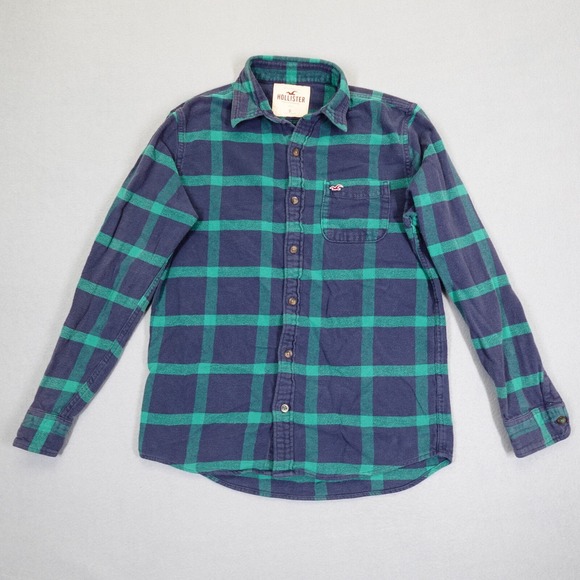 Hollister Other - Hollister Flannel Shirt Mens Small Blue Green Plaid Long Sleeve Button Down